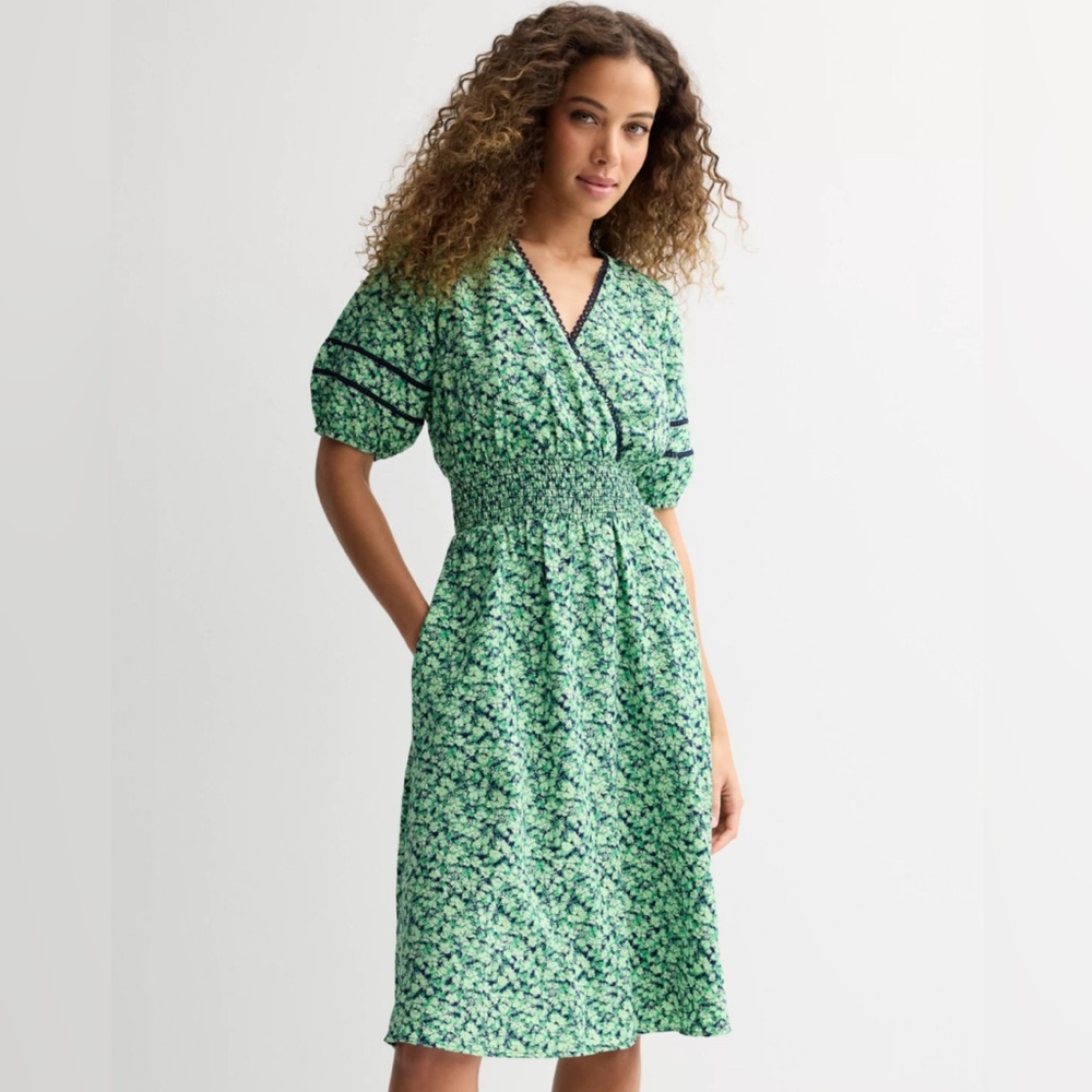Draper James Smocked Waist Dress Green Floral